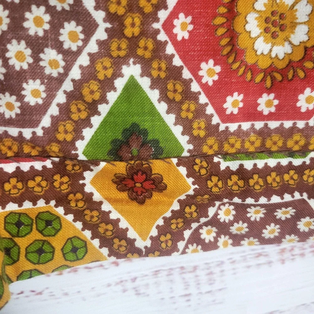 Vintage Girls Patchwork Peasant Dress (Unfinished) 1960s/70s Brown Green Calico